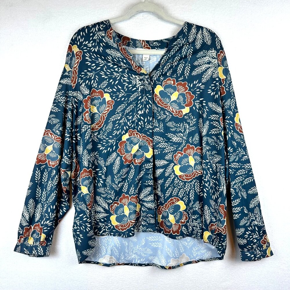 Coldwater Creek Floral Button Blouse Womens Petite XL Pullover Beachy Office